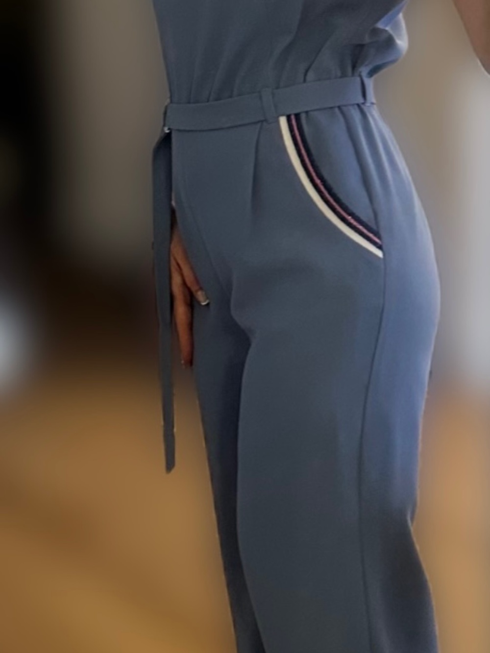 Stunning Custom-Made Blue Crepe Jumpsuit — Size XS - Picture 12 of 16